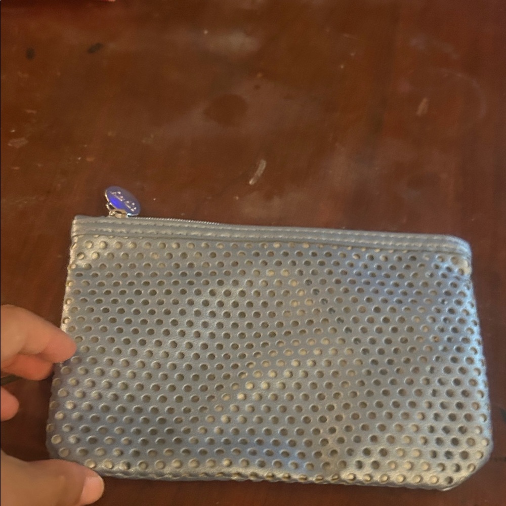 ipsy Metallic Silver Perforated Zip Pouch